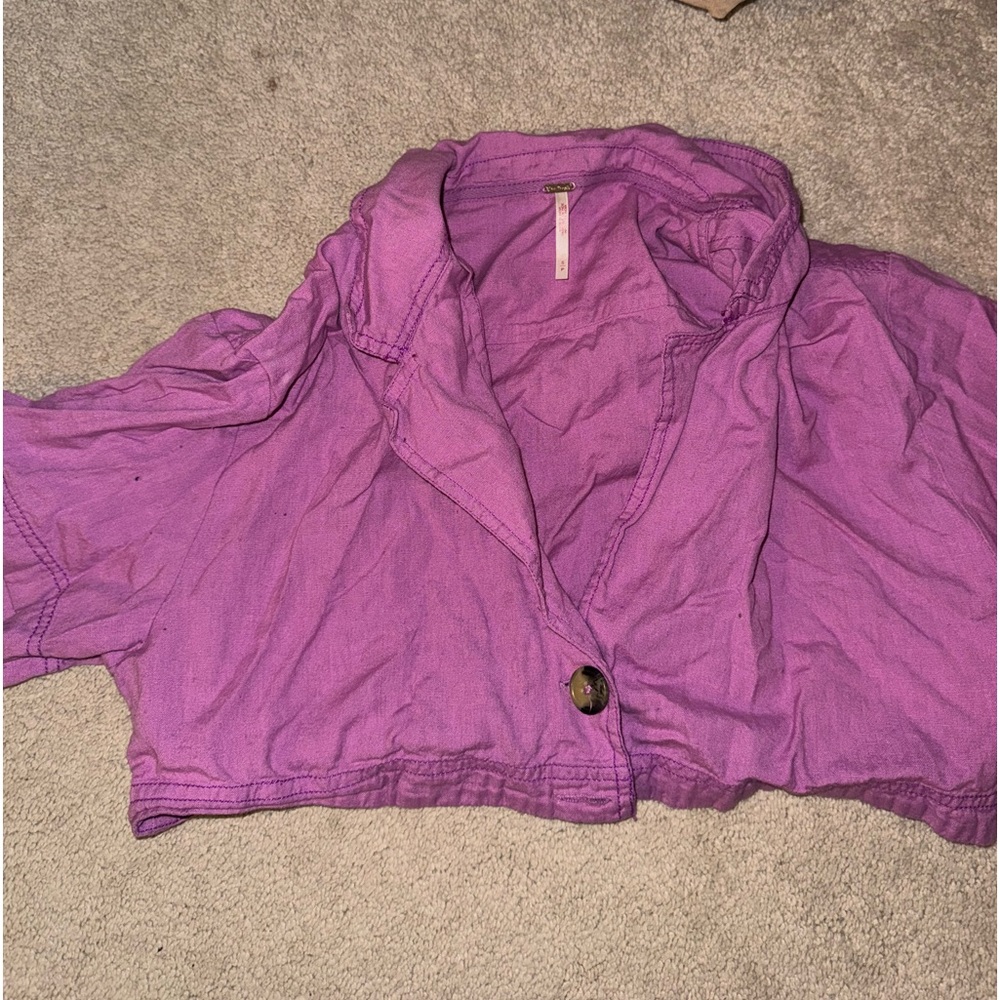 free people pink cropped button up